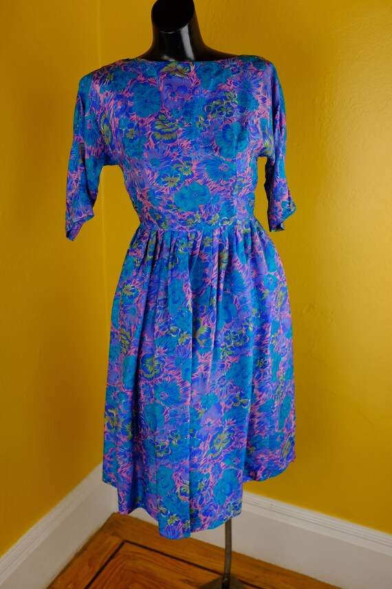 1940s/50s Silk Print Dress - Size 2 - image 4