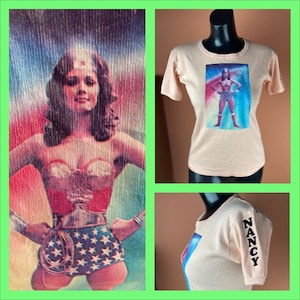 1970 年代オリジナル ワンダーウーマン デカール転写 T シャツ - S/M