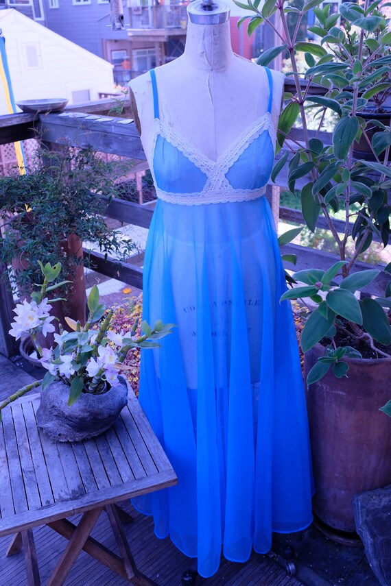 Blue 1960s Goddess Chiffon Nightgown with Empire … - image 7