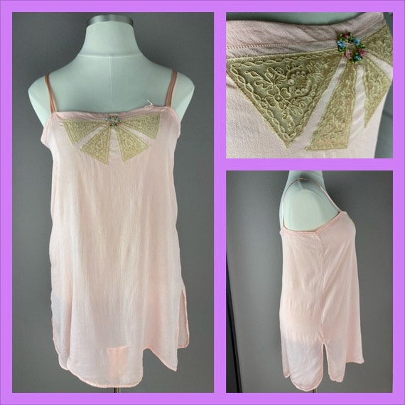 1920s Pink Silk and Beige Lace Teddy - Flapper Li… - image 1