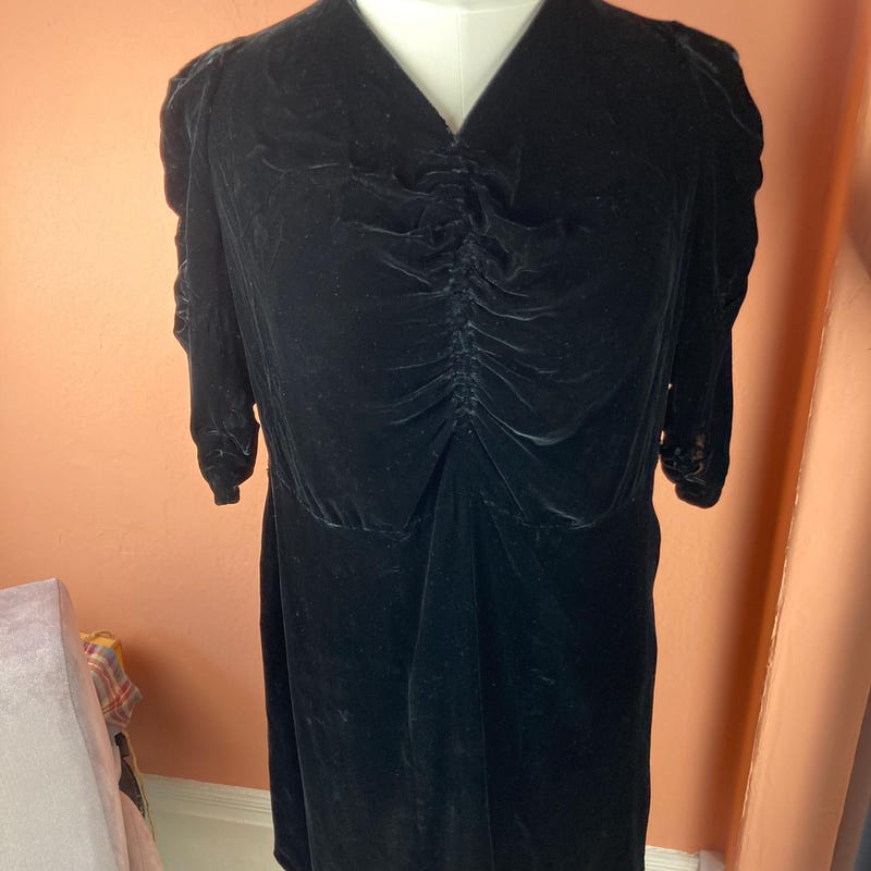 1940s Black Wool Dress with Velvet Detail