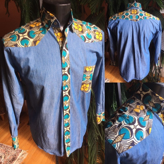 1980s Western Denim Shirt with Print Detail - image 1