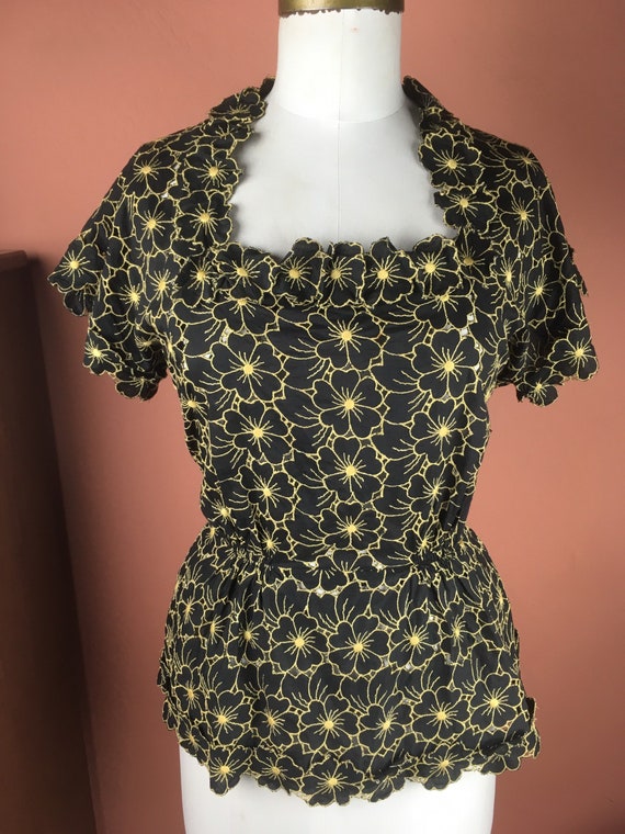 1940s Mil-Jay Original Floral Eyelet Blouse with … - image 2