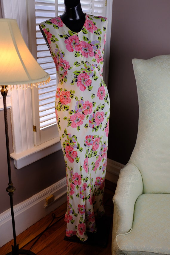 Elegant, Bias Cut 1930s Floral Slip Dress