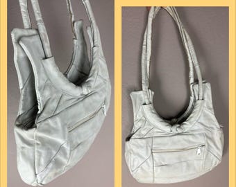 1970s /1980s Gray Leather Shoulder Bag - Vintage Handbag