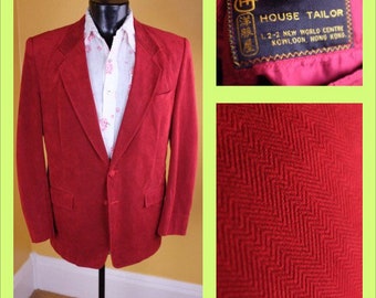 1970s Custom Made Red Alcantara Holiday Blazer