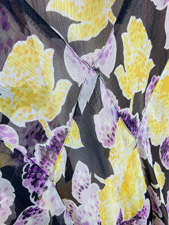 1920s Bias Cut Silk Chiffon Floral Print Dress - … - image 9