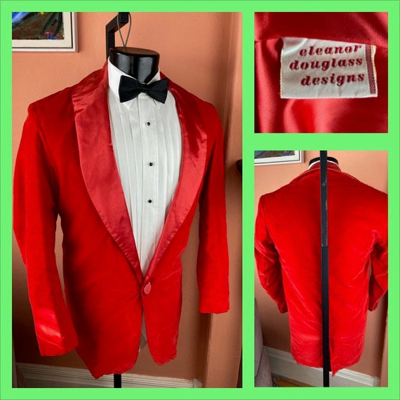 Vintage Red Velvet and Satin Dinner Jacket - 39-4… - image 1