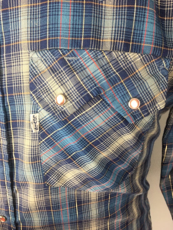 1980s Blue Plaid Levis Western Shirt with lamé - … - image 7