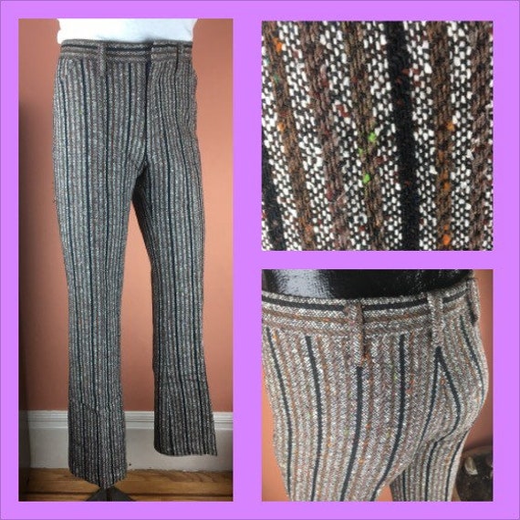 NWOT Fabulous 1970s Mens Striped Bell Bottom Pants 31W 