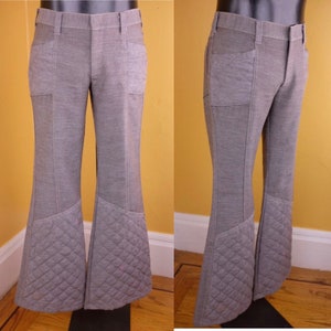 Awesome 1970s Kotzin Quilted Bell Bottom Jeans - 33W