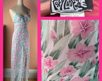 1970s Foxy Lady Floral Chiffon Gown - 1930s Style Slipdress - Size 2-4