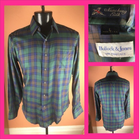 1980s / 1990s Green Plaid Silk Shirt - Large