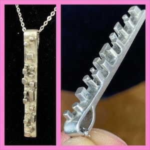 Midcentury Brutalist Sterling Bar Pendant on Nickel Silver Chain