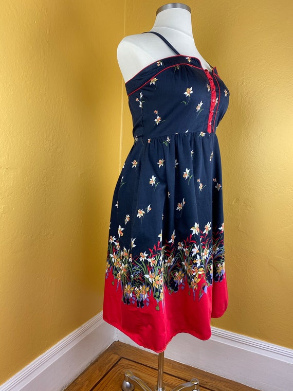 1970s Floral Cotton / Cotton Print Dress - large - image 2