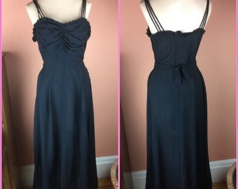 1940s Black Rayon Crepe Gown - medium (8-ish)