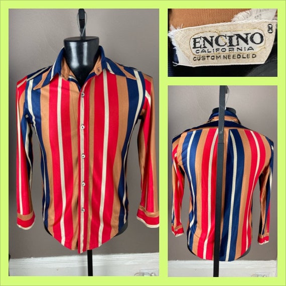 1970s Encino Bold Striped Party Shirt - 1970s Shir