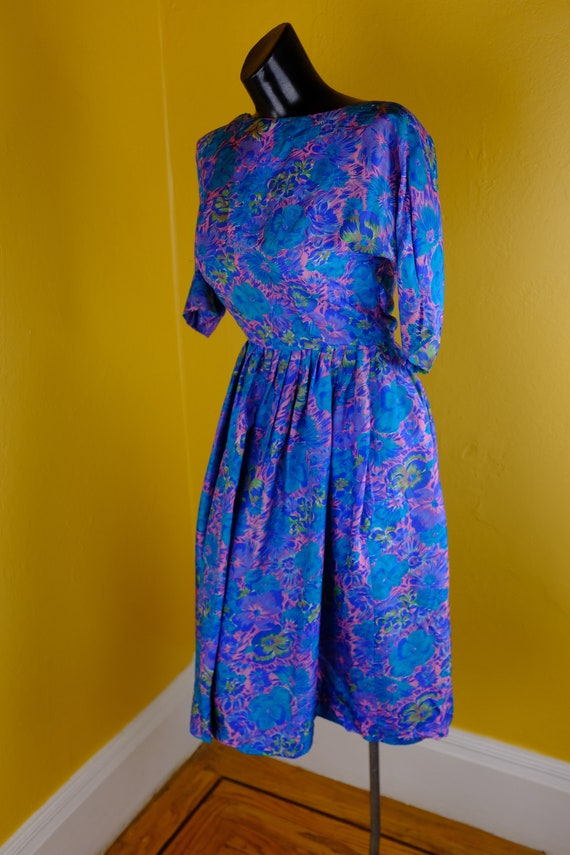 1940s/50s Silk Print Dress - Size 2 - image 2