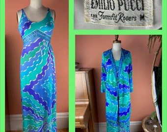 1960s / 1970s Emilio Pucci for Formfit Rogers Nightgown and Jacket Set - Pucci Bedroom Set - Small