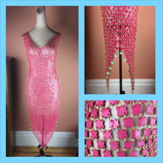Vintage Paco Rabanne Style Chainmail Dress With Pink Paillettes Etsy
