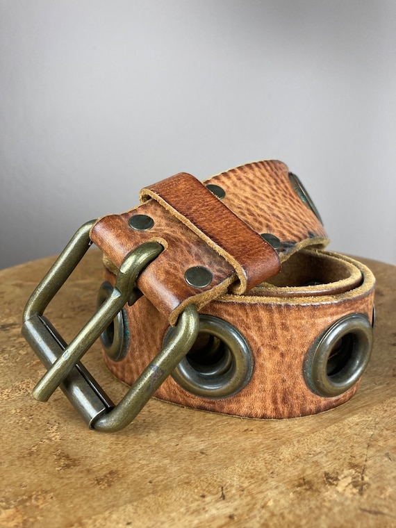 Vintage Leather Grommet Belt - image 1