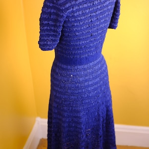 Royal Blue 1940s/50s Silk Ribbon and Wool Knit Dress image 7