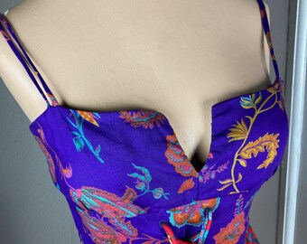 1970s Morty Sussman for Mollie Parnis Boutique Blue and Red Floral