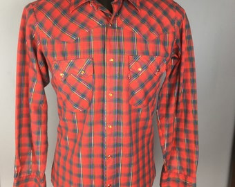 1980s Red Plaid Levis Western Shirt with lamé - Medium