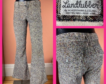 1970s Landlubber Corduroy Print Bell Bottoms - 28”
