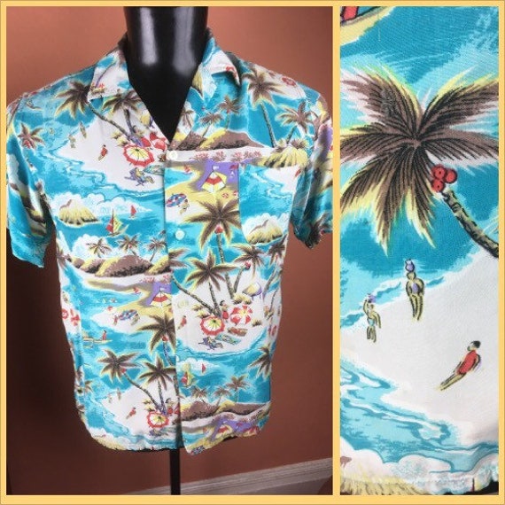 1960s Cold Rayon Hawaiian Aloha Shirt - Medium - image 1
