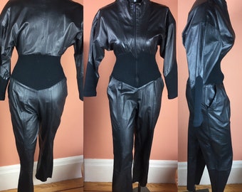Super Hot 1980s Black Leather Jumpsuit