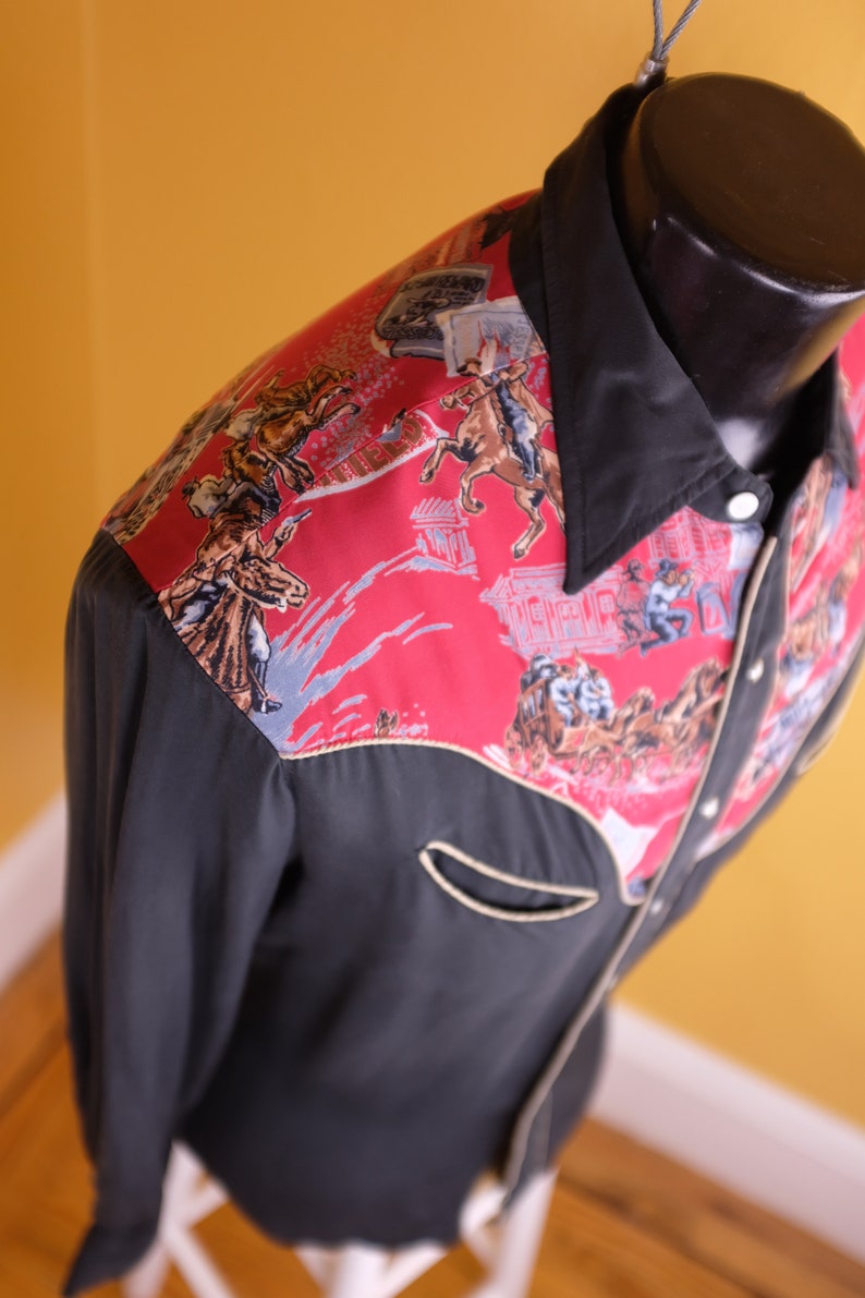 1950s / 1960s Rayon Shirt Jesse James Themed Western Shirt image 4