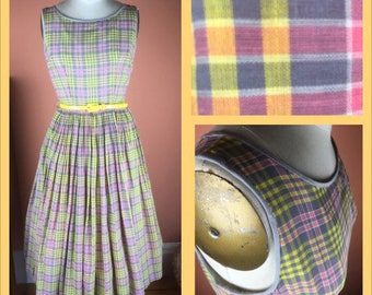 1940s Yellow Plaid Cotton Frock