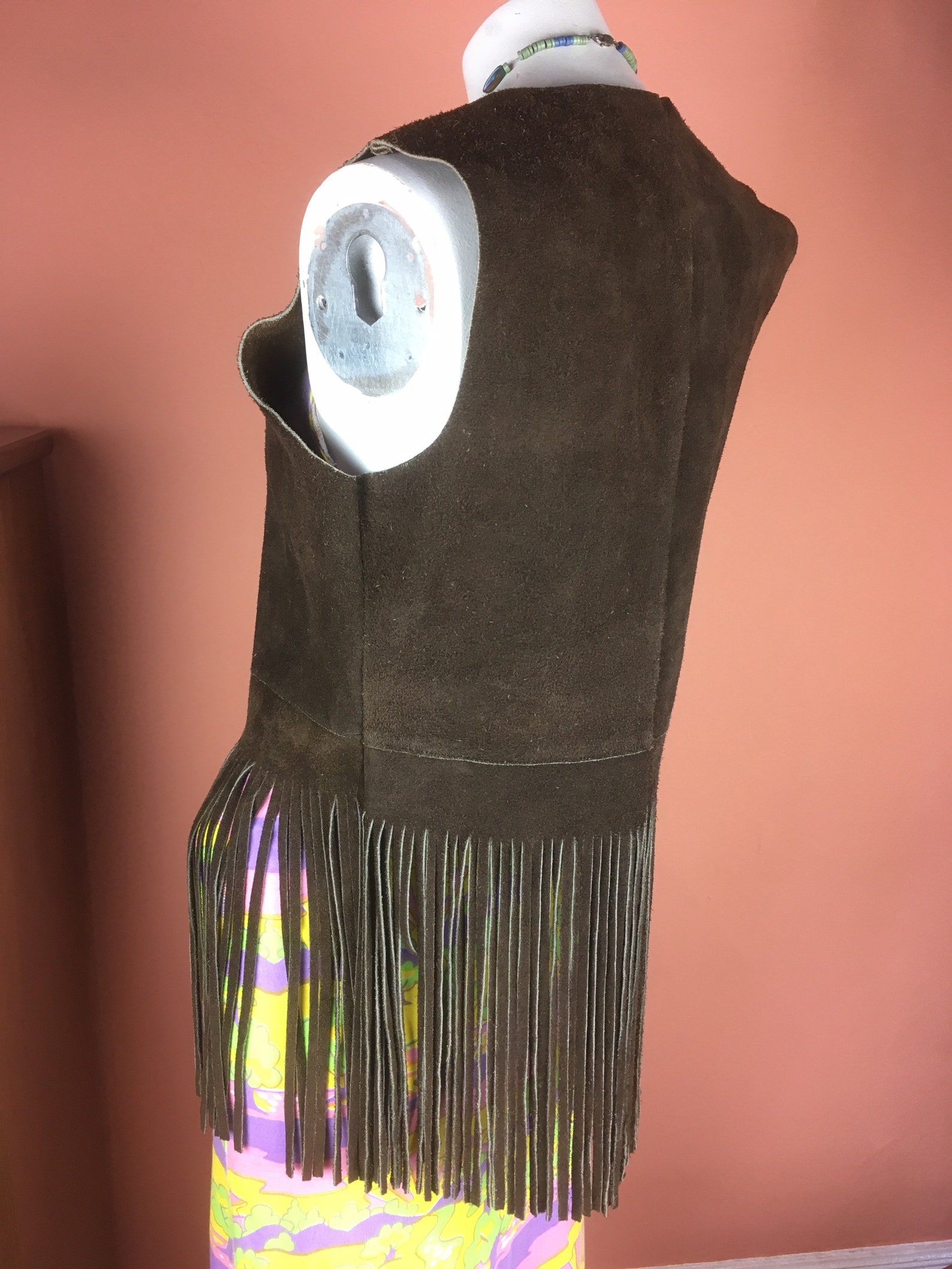 1960s Brown Suede Fringe Hippie Vest/festival Vest / Small Etsy