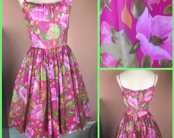 1950s/1960s Floral Silk Chiffon Party Dress