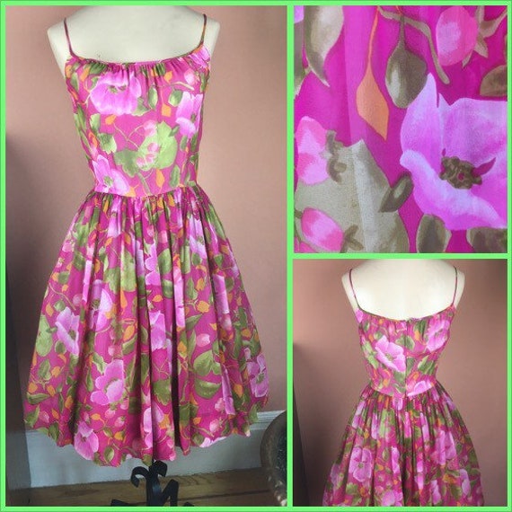 1950s/1960s Floral Silk Chiffon Party Dress - image 1