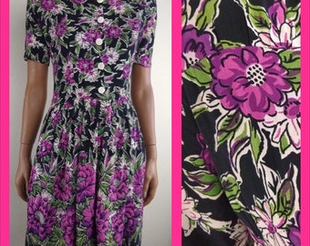 Glorious 1940s Floral Rayon Dress, Size 2