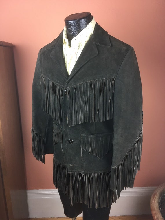 1960s "Easy Rider" Mens Brown Suede Fringe Jacket… - image 3