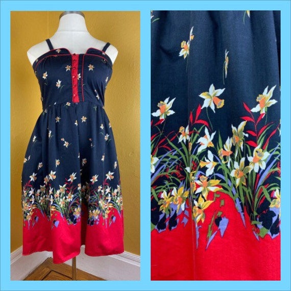 1970s Floral Cotton / Cotton Print Dress - large - image 1