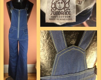 1970s Sundance Denim Bell Bottom Overalls - 31W