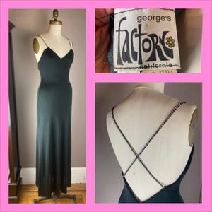 1970s George’s Factory California Black Gown with Rhinestone Straps - Small