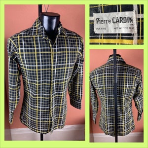 Anfang der 1970er Jahre Pierre Cardin Textured Plaid Herrenhemd - Medium