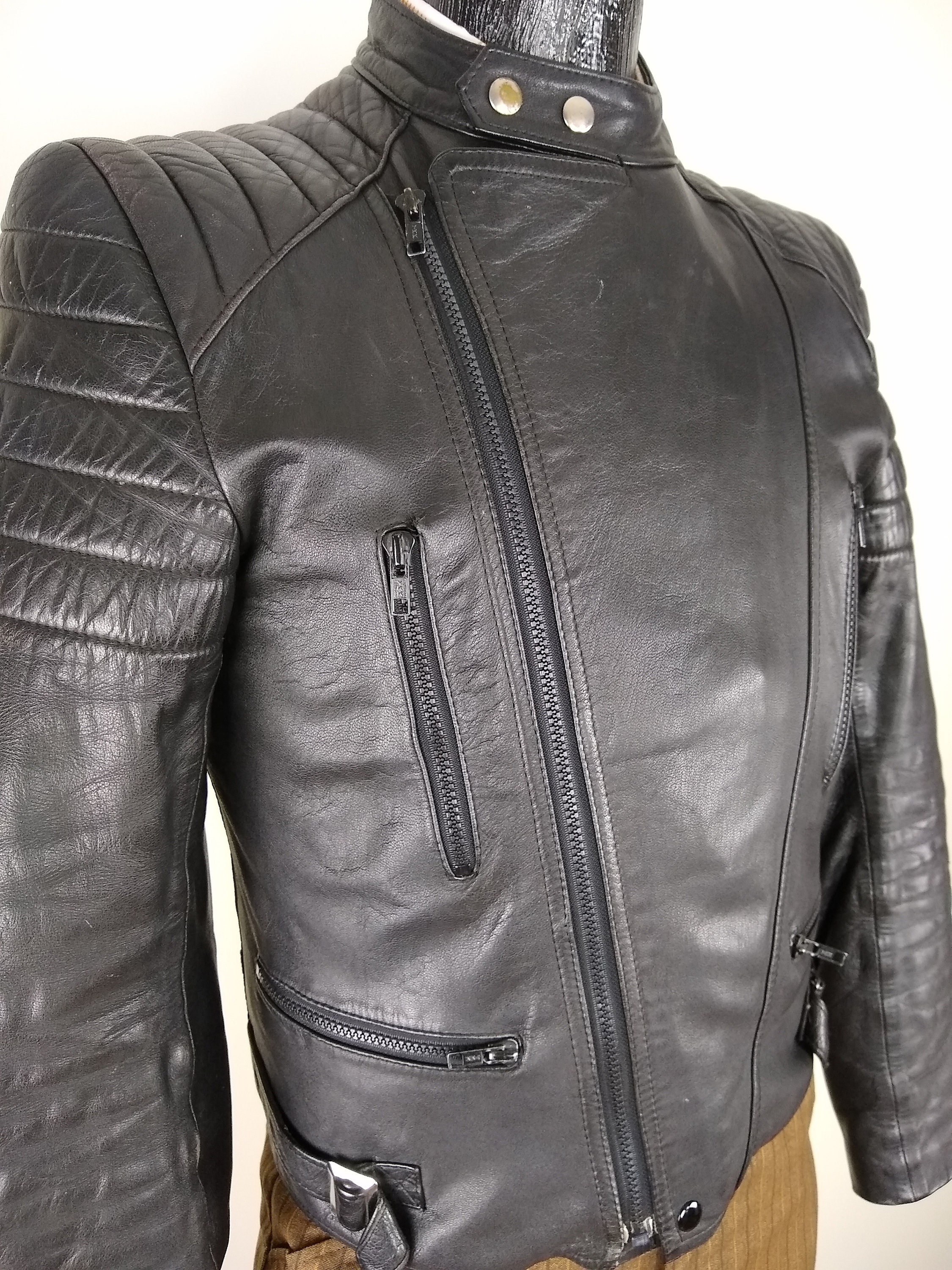 Super Stylish 1970s German Leather Motorcycle Jacket, Size