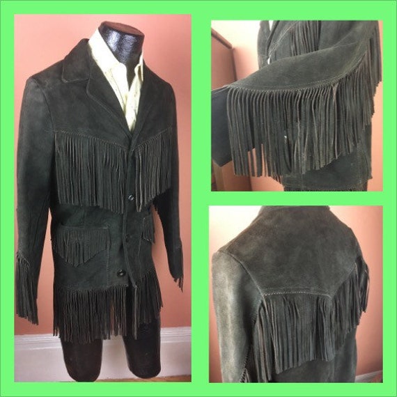 1960s "Easy Rider" Mens Brown Suede Fringe Jacket… - image 1