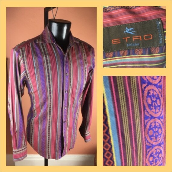 Y2K Etro Colorful Mens Dress Shirt - Size 38