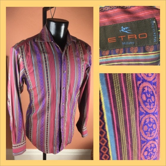 Y2K Etro Camisa de vestir colorida para hombre Talla 38 Etsy Mexico