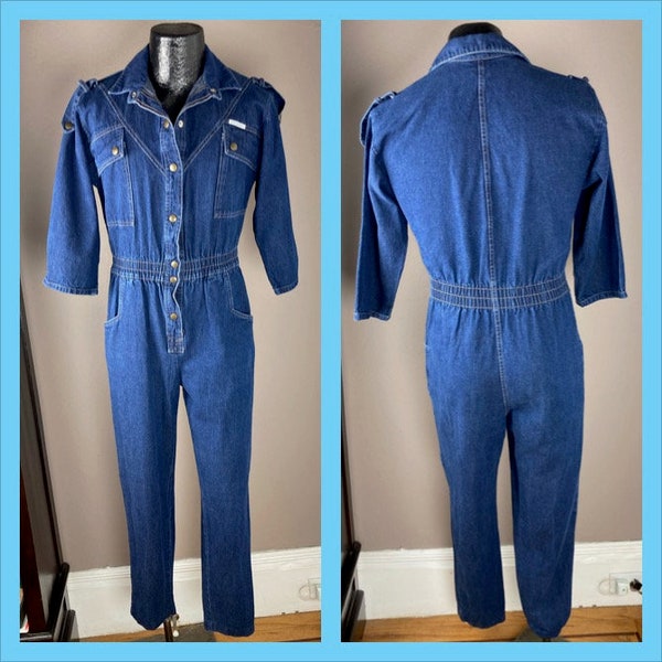 1980s Blue Denim Jumpsuit - Medium