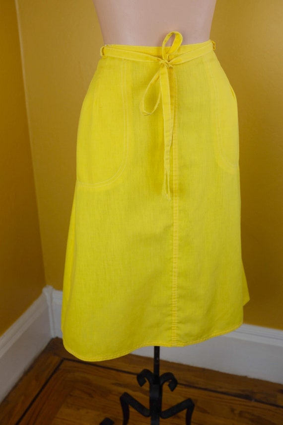 Yellow 1970s Cotton Wrap Skirt - Medium/Large - image 2