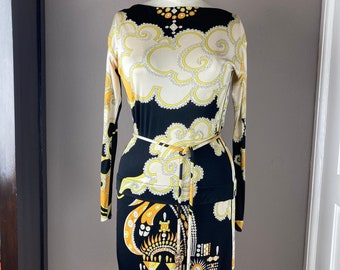 【PUCCI】シルクシフォン マキシワンピース プリント 関税送料込 Y2K Emilio Pucci Silk Jersey Dress With Matching Belt - Size