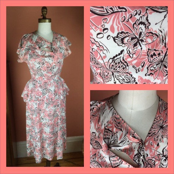 Stunning 1940s Rayon Dress with Butterfly Print - image 1